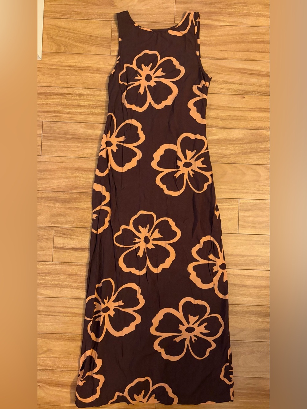 Billabong Brown Maxi Dress with Orange Floral Print - Picture 3 of 6
